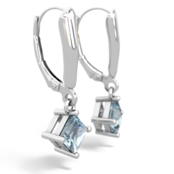 Aquamarine 6Mm Princess Lever Back 14K White Gold earrings E2789
