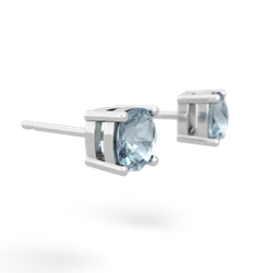 Aquamarine 5Mm Checkerboard Cushion Stud 14K White Gold earrings E1795