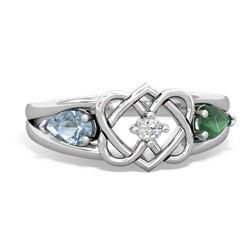 Aquamarine Hearts Intertwined 14K White Gold ring R5880