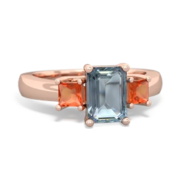 Aquamarine Three Stone Emerald-Cut Trellis 14K Rose Gold ring R4021