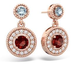 Aquamarine Halo Dangle 14K Rose Gold earrings E5319