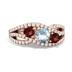 Aquamarine Three Stone Aurora 14K Rose Gold ring R3080