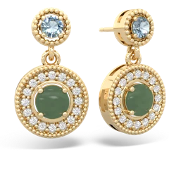 Aquamarine Halo Dangle 14K Yellow Gold earrings E5319