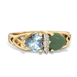 Aquamarine Celtic Knot Double Heart 14K Yellow Gold ring R5040