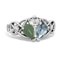 Aquamarine 'One Heart' Celtic Knot Claddagh 14K White Gold ring R5322