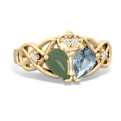 Aquamarine 'One Heart' Celtic Knot Claddagh 14K Yellow Gold ring R5322