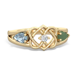 Aquamarine Hearts Intertwined 14K Yellow Gold ring R5880