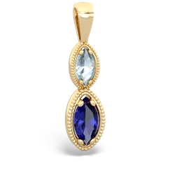 Aquamarine Antique-Style Halo 14K Yellow Gold pendant P5700