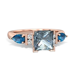 Aquamarine 6Mm Princess Eternal Embrace Engagement 14K Rose Gold ring C2002