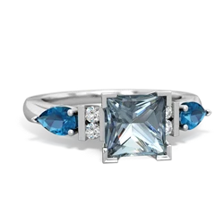 Aquamarine 6Mm Princess Eternal Embrace Engagement 14K White Gold ring C2002