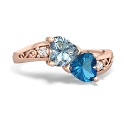 Aquamarine Snuggling Hearts 14K Rose Gold ring R2178