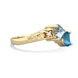 Aquamarine Snuggling Hearts 14K Yellow Gold ring R2178