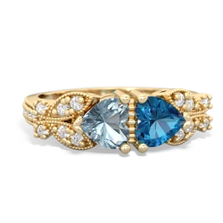 Aquamarine Diamond Butterflies 14K Yellow Gold ring R5601