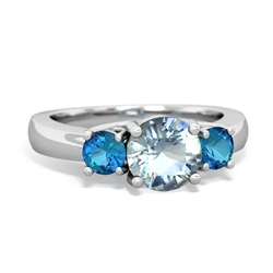 Aquamarine Three Stone Round Trellis 14K White Gold ring R4018