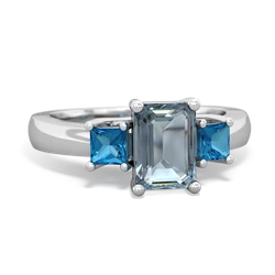 Aquamarine Three Stone Emerald-Cut Trellis 14K White Gold ring R4021