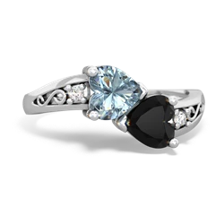 Aquamarine Snuggling Hearts 14K White Gold ring R2178