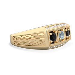 Aquamarine Three Stone Tire Tread Men's 14K Yellow Gold ring R0520