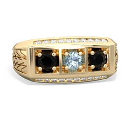 Aquamarine Three Stone Tire Tread Men's 14K Yellow Gold ring R0520