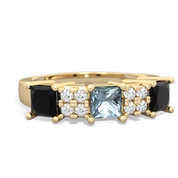 Aquamarine Three Stone Diamond Cluster 14K Yellow Gold ring R2592