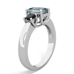 Aquamarine Three Stone Emerald-Cut Trellis 14K White Gold ring R4021