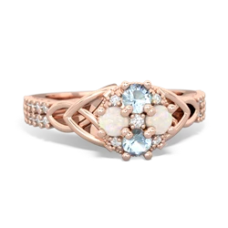 Aquamarine Celtic Knot Cluster Engagement 14K Rose Gold ring R26443RD