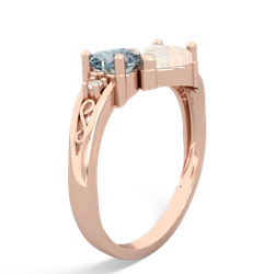 Aquamarine Snuggling Hearts 14K Rose Gold ring R2178