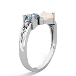 Aquamarine Snuggling Hearts 14K White Gold ring R2178