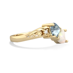 Aquamarine Snuggling Hearts 14K Yellow Gold ring R2178