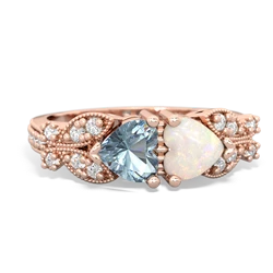 Aquamarine Diamond Butterflies 14K Rose Gold ring R5601