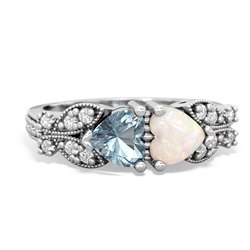 Aquamarine Diamond Butterflies 14K White Gold ring R5601