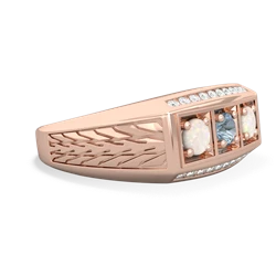 Aquamarine Three Stone Tire Tread Men's 14K Rose Gold ring R0520