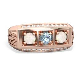 Aquamarine Three Stone Tire Tread Men's 14K Rose Gold ring R0520