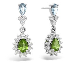 Aquamarine Halo Pear Dangle 14K White Gold earrings E1882