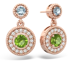 Aquamarine Halo Dangle 14K Rose Gold earrings E5319