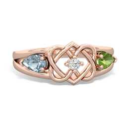 Aquamarine Hearts Intertwined 14K Rose Gold ring R5880