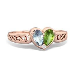 Aquamarine Filligree 'One Heart' 14K Rose Gold ring R5070