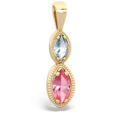 Aquamarine Antique-Style Halo 14K Yellow Gold pendant P5700