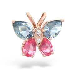 Aquamarine Butterfly 14K Rose Gold pendant P2215