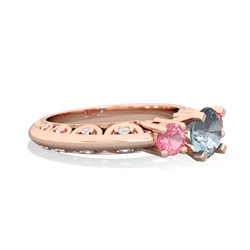 Aquamarine Art Deco Eternal Embrace Engagement 14K Rose Gold ring C2003