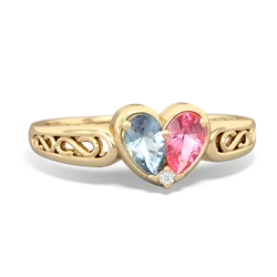 Aquamarine Filligree 'One Heart' 14K Yellow Gold ring R5070