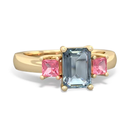 Aquamarine Three Stone Emerald-Cut Trellis 14K Yellow Gold ring R4021