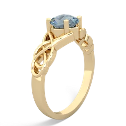 Aquamarine Checkerboard Cushion Celtic Knot 14K Yellow Gold ring R5000