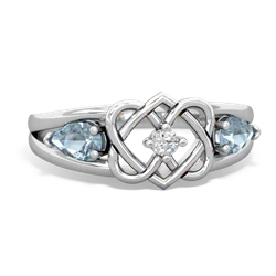 Aquamarine Hearts Intertwined 14K White Gold ring R5880