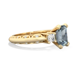 Aquamarine Art Deco Diamond 8X6 Emerald-Cut Engagement 14K Yellow Gold ring R20018EM