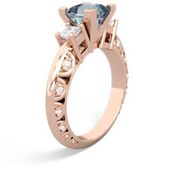 Aquamarine Art Deco Diamond Engagement 6Mm Princess 14K Rose Gold ring R2001