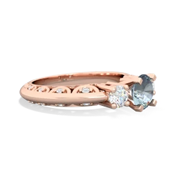 Aquamarine Art Deco Diamond 6Mm Round Engagment 14K Rose Gold ring R2003