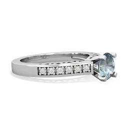 Aquamarine Art Deco Engagement 6Mm Round 14K White Gold ring R26356RD