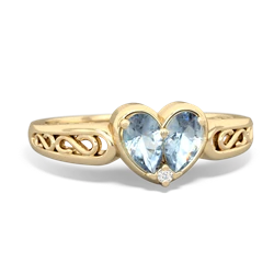 Aquamarine Filligree 'One Heart' 14K Yellow Gold ring R5070