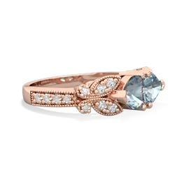 Aquamarine Diamond Butterflies 14K Rose Gold ring R5601