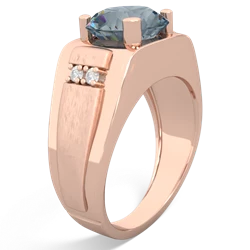 Aquamarine Men's 9Mm Round 14K Rose Gold ring R1822